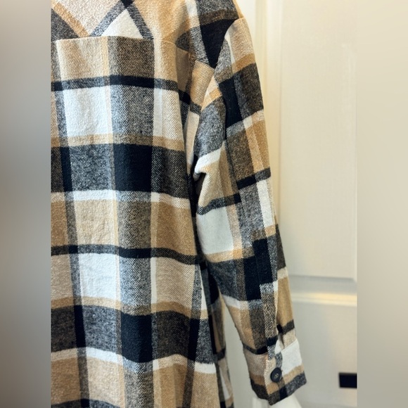 Warm Plaid Long Sleeve Flannel Dress Polyester Thick Material Brown Black Size L - Picture 16 of 16